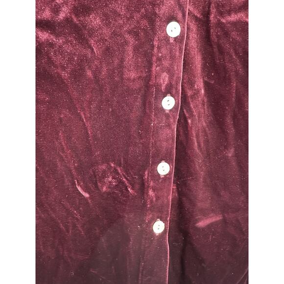 *Flaw Faherty Stretch Silk Blend Velvet Genevieve Shirt Button Up Burgundy Small - Picture 8 of 11